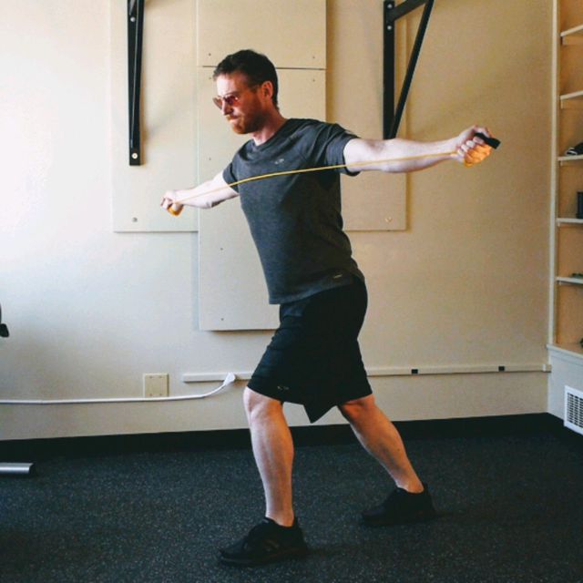 Band PullAparts To Rotation Staggered Stance With Straight Rear Leg