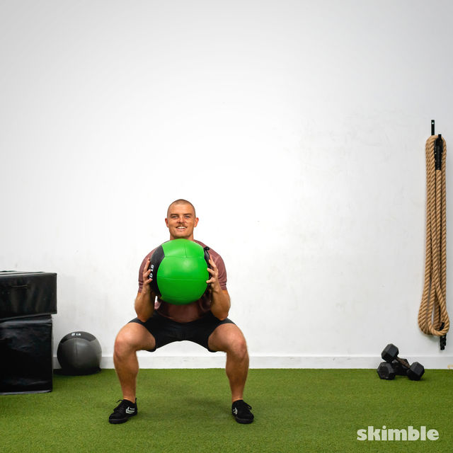 Medicine Ball Side Step Squat to Press Exercise Howto Skimble