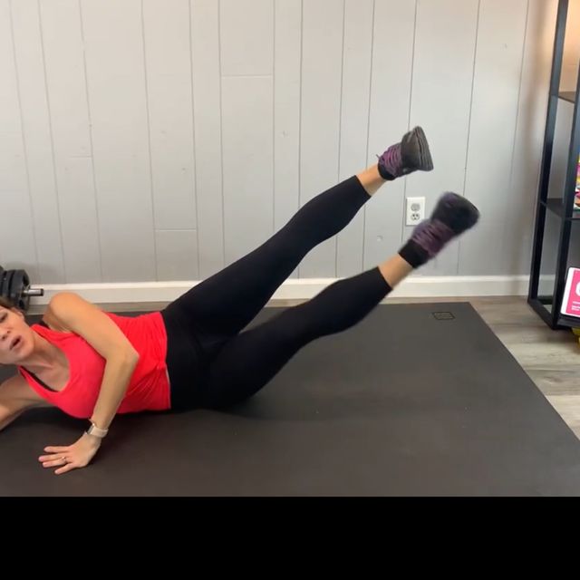 Lay On Your Side Lift And Hold Top Leg With Other Leg Lift To Touch Top