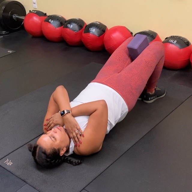 Glute Bridges With Yoga Block by Nadia Chapman Exercise Howto Skimble